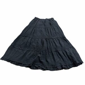 90s does 70s Vintage Great Northwest Indigo Tiered Midi Maxi Skirt (Black) M